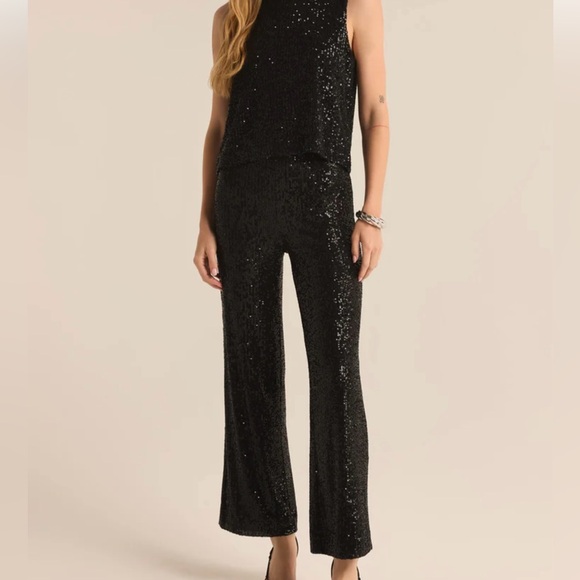 Z Supply Skylar Sequin Cropped Pant New Black - Picture 5 of 6